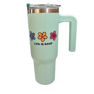 Life is Good Daisy Voyager 32 oz. Stainless Tumbler Green Floral